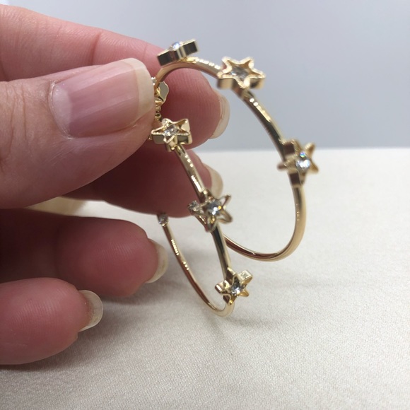 18k Gold Filled CZ Diamond Starts Hoop Earrings - Picture 1 of 6